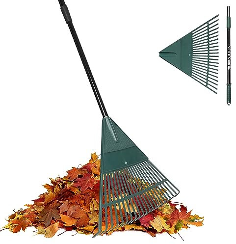 ORIENTOOLS Gartenrechen, verstellbar, leicht, Stahl, Poly-Strauchrechen, Kunststoffkopf, 22 Zinken, 107,7 bis 152,4 cm (schwarzer Griff)