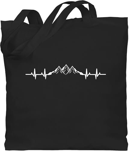 Baumwolltasche - Skiurlaub Apres Ski - Berge Herzschlag I Geschenk Bergliebhaber I Bergliebe - Unisize - Schwarz - valemtinstagsgeschenk berg jutebeutel valentinstaggeschenk hiking baumwolle