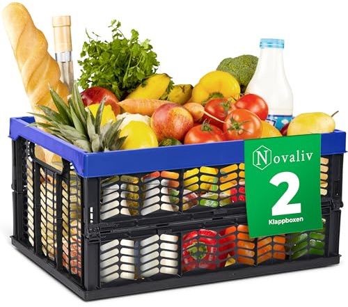 Novaliv Klappboxen faltbar stabil 2x 30L Blau Schwarz baskets Einkaufskiste Klappkisten Set Tragebox Aufbewahrung Einkaufskörbe Körbe Aufbewahrung Küche