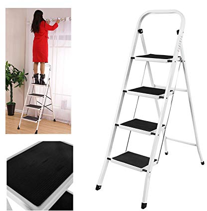 Escabeau pliable à 4 marches - Léger - Antidérapant - Pour le nettoyage de la cuisine dans le bureau à domicile - Décoration - Charge maximale : 150 kg