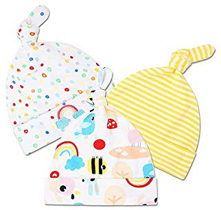 Babymütze Neugeborene Mütze Knot Jungen und Mädchen Unisex Hat Geschenke für Krankenhaus Infant Caps Klage für 0-6 Monate, 3 Packs