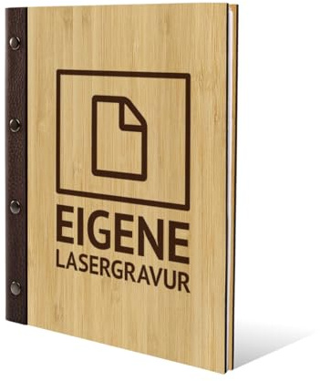 Stammbuch Bambus Cover Gravur individuell mit Echtleder Rücken und Extras Stammbuchformat hoch 175 x 220 mm - Eigene Gravur