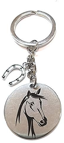 Portachiavi uomo donna in acciaio con pendente corno portafortuna personalizzato scritta e frasi/corna/zampa/albero della vita/mano di fatima /made in italy/spedizione gratuita (simbolo cavallo)