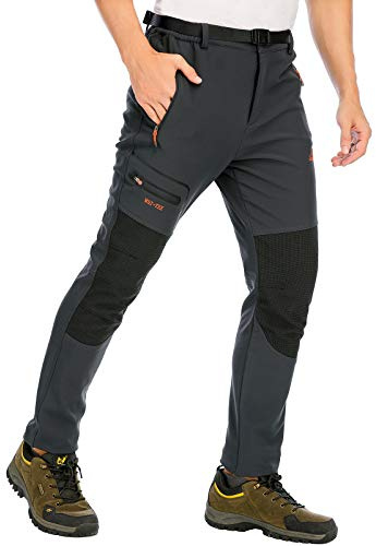 DAFENP Pantalones Trekking Esqui Trabajo Hombre Impermeables Polar Forrado | Pantalones Montaña Senderismo Snowboard Neve Softshell Termicos Invierno Aire Libre
