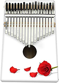Hearda Kalimba 17 Schlüssel Daumen Klavier, Kalimba Instrument für Anfänger Kinder mit Stimmhammer,Stoffbeutel,Studienführer,Daumenklavier Fingerklavier Kalimba Musik Geschenk (rote Rose)