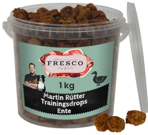 FRESCO Dog Martin Rütter Trainingsdrops Ente 1kg | Gesunde Hundeleckerli | Getreidefrei & zuckerfrei | 95% Fleisch | Hunde Leckerlis fürs Hundetraining | Geruchs- & fettarm | Für kleine & große Hunde