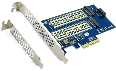 10Gtek 2-Port M.2 NVMe PCIe 3.0 X4 Adapter Card M-Key and B-Key, Support M.2 NVMe SSD and M.2 SATA SSD