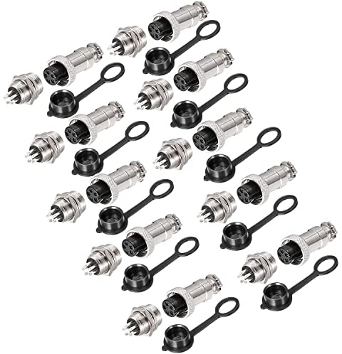 VISSQH 20pcs 5 Pin GX12 Panel Metal Connector, 12mm Thread Male/Female Plug Cable Connector +with Rubber Protective Cap