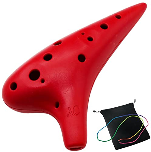 Aestivate Ocarina de plástico, instrumento de ocarina de 12 agujeros, ocarina alto C, instrumento de ocarina de 12 agujeros, instrumento fácil de ocarina puntiaguda (rojo)