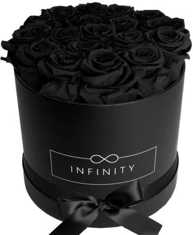 Infinity Flowerbox Large - 18 echte Premiumrosen in Schwarz - 3 Jahre haltbar ohne gießen