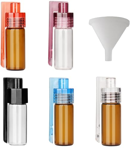 5 flaconi da fiuto e mini imbuto in silicone, dispenser per snuff con cucchiaio, bottiglia di vetro impermeabile, per flaconcini da viaggio, per esterni