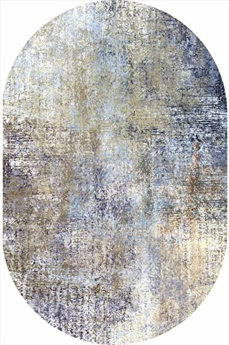 SRTJURFG Moderner ovaler Teppich Wohnzimmer große Teppiche Innenbereich rutschfeste Teppich Bodenmatte geometrischer lila gelber Treibsand, 200 x 300 cm