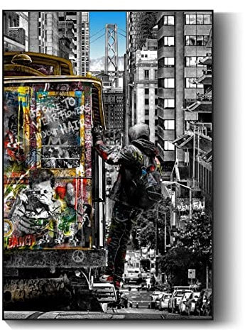 Nsodinevus Leinwandbild Wandkunst Banksy StraßEnkunst Bunte Graffiti-Bilder Pop-Art FüR Wohnzimmer, BüRo, Wand, Heimdekoration, Rahmenlos (65 x 130 cm) 26 × 52 Zoll