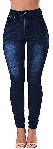 Women's High Waisted Distressed Stretch Ripped Butt Lift Denim Pants Blue, Size 8