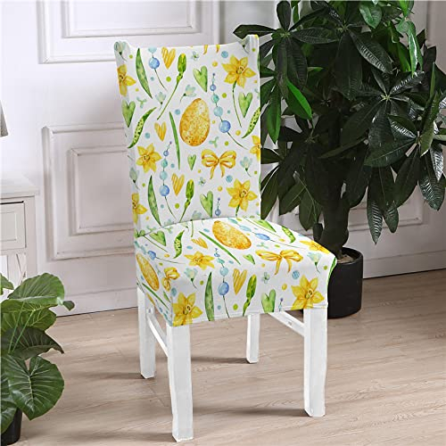 Stuhlhussen Gelbe Grüne Blume Stuhlhussen Schwingstühle Stretch Weiche Elasthan Stuhlhussen 4er Set Waschbar Stuhlbezug Abnehmbare Hussen für Stühle Langlebig Universal Stuhlhusse