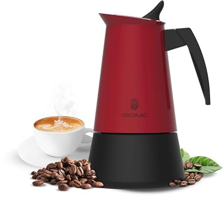 Cecotec Cafetera Italiana Piccolina 200 Red, Capacidad 100 ml para 2 tazas, Diseño elegante en Acero, Filtro de Acero Inoxidable, Apta para todas las superficies, Válvula de seguridad, Cierre silicona