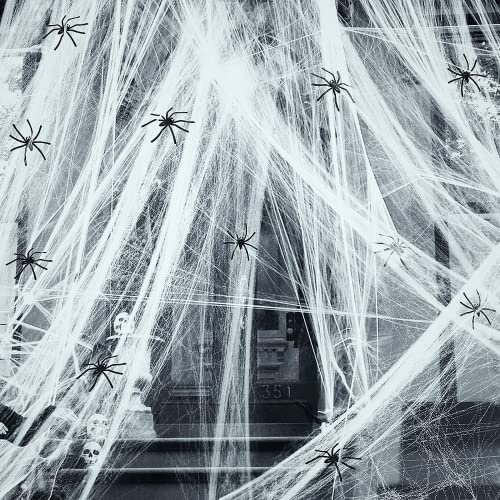 60g Spinnennetz,30St Plastik Spinnen,Gruselig Halloween Dekoration Spinnweben für Outdoor Indoor Garten,Esstisch,Tür,Decke,Fenster,Horror Spukhaus Hof Grusel Deko Spinnennetze,Spinnenweben Deko