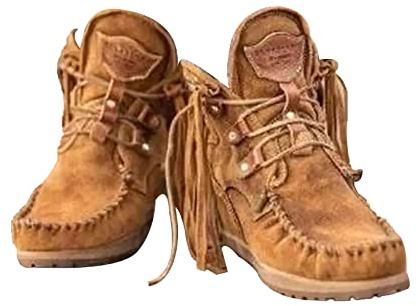 MOYOWEI Women's Vintage Cowboy Fringed Ankle Boots,Lightweight Comfy Suede High Top Round Toe Hippie Moccasin Short Booties (Brown,9)