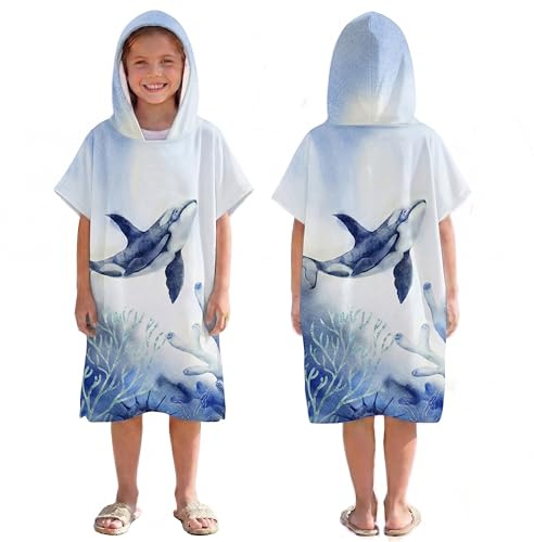 LOMTRATS Snabbtorkande surfponcho, badhandduk, morgonrock, huvtröja för vuxna män och kvinnor, för simning, strand, surfing, dykning, hem, varma källor och bad, Kid-S