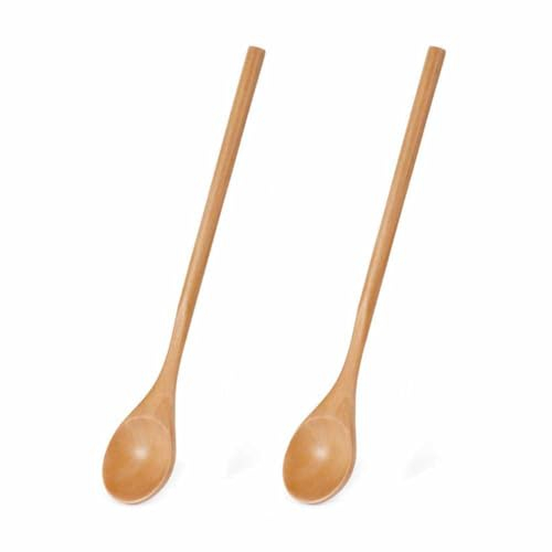 SHTGOI Cucchiaio da zuppa in legno giapponese, 2 pezzi, 3 x 20 cm, ecologico, naturale, cucchiai da caffè, marmellata, miele, cucchiai da cocktail, utensili da cucina per mescolare il cibo