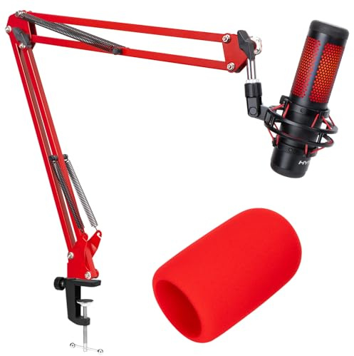 SUNMON HyperX QuadCast Galgenarm - Roter Mikrofonarm Mit Pop-Filter, Schalldämmung Und Rauschunterdrückung - 3/8 Zoll Auf 5/8 Zoll Adapter