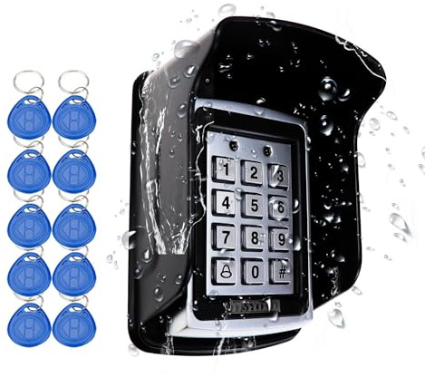 AOAMZ Standalone Metall Türöffner Zugangskontrolltastatur mit Wiegand Schnittstelle RFID Leser für Tür Sicherheit Zutrittskontrollsystem, wetterfeste Regenabdeckung, 10 pcs125KHz ID Schlüsselanhänger