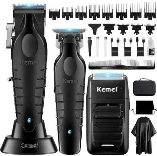 KEMEI Juego de Maquina de Cortar Pelo Hombre y Afeitadoras de Láminas, Cortadoras de Pelo Eléctricas Para Hombres, Inalámbrico Cortapelos, Trimmer con Hoja en T