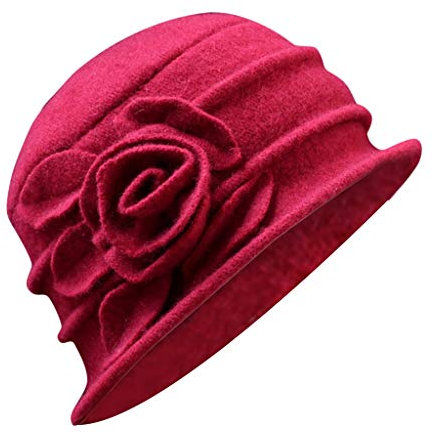 BebeXi Damen Hüte Rot Cloche Vintage-Eimer eleganter Damenhut Mütze Damen Cap La (Red, One Size)