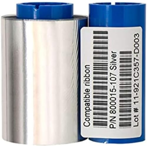800015-107 Silberfarbenes Farbband, kompatibel mit Zebra/Eltron P300 P310 P320i P330i P400C P420C P420i P430i P500C P520C Drucker, 1000 Bilder