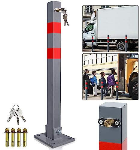 Sonnewelt 1 Stück Parkpfosten, Parkplatzsperren mit Reflexstreifen, Klappbar Absperrpfosten, Stahl Parkplatzsperre mit 3 Schlüsse, Robust Standfuß Stabil Park Poller