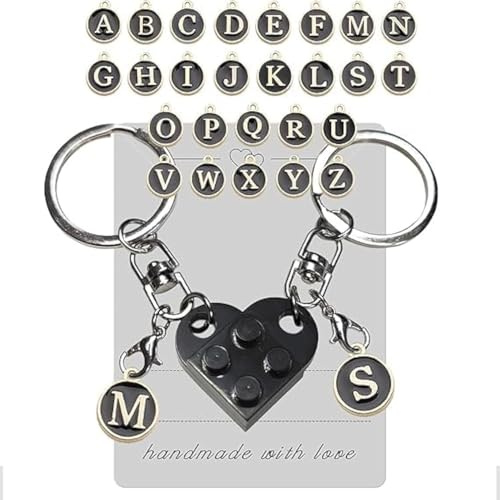 Porte Clé Couple Coeur,2 Pcs Cadeau Originale pour Amoureux,Coeur Porte-clés Set pour couples-Avec 26 des lettres (A-Z) Porte Clés Assortis,Nouvelle Maison,Saint Valentin,Anniversaire