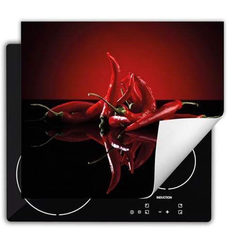 DarHaus Herdabdeckplatte Einteilig Aufrollbar Ceranfeld Abdeckung Anti Rutsch Matte für Induktionskochfelder 60x52 cm, Vinyl, Rot - Chilli