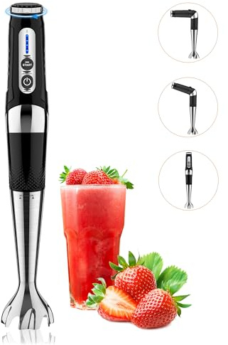 Cordless Immersion Blender Handheld: Powerful Rechargeable Electric Hand Blender, 21-Speed & 3-Angle Adjustable with Stainless Steel Blades for Milkshakes, Smoothies, Soup, Puree, Baby Food (Black)