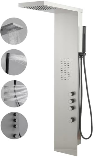 Greenspring Duschpaneel Turmsystem, Regenduschkopf, Handbrausestab, Multifunktions-Duschpaneel mit großer Fläche, Massagedüsen für Zuhause, Hotel, gebürstetes Nickel