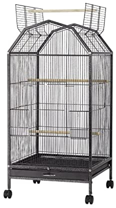 DLAZUM Schmiedeeiserner Vogelkäfig auf Rädern, großer Papageien-Vogelkäfig, langlebiger Flugkäfig, für den Außenbereich, Balkon, Vogelkäfig (schwarz B)