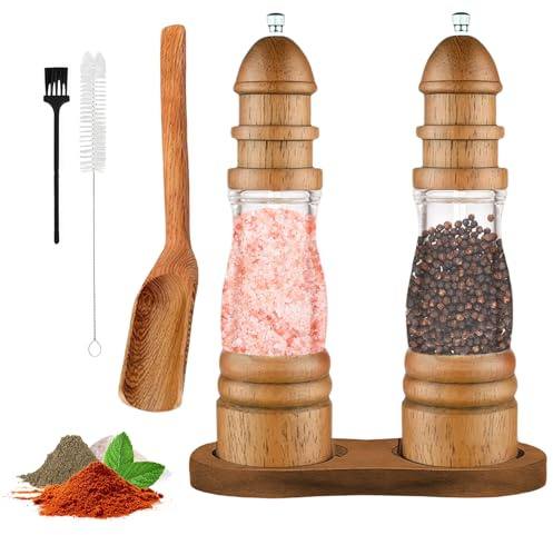 2 PCS Macina Sale E Pepe, Macinapepe Manuale Con Pallet, Macina Spezie in Ceramica per Cucina, Macina Pepe Manuale Con Regolabile per Macinare Spezie, Cumino, Sesamo, Paprika