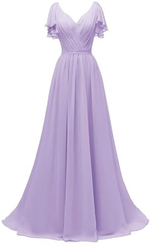Generisch Vestido largo de gasa para dama de honor, cuello en V, formal, boda, fiesta, Color lila., 46