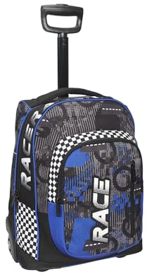 Carrera Trolley Scuola Bambino Race Blu/Nero - 2 in 1 Zaino - Ruote Anti-Rumore - Lt 35 - Barra Regolabile in Due Altezze - Perfetto per Scuola e Viaggio