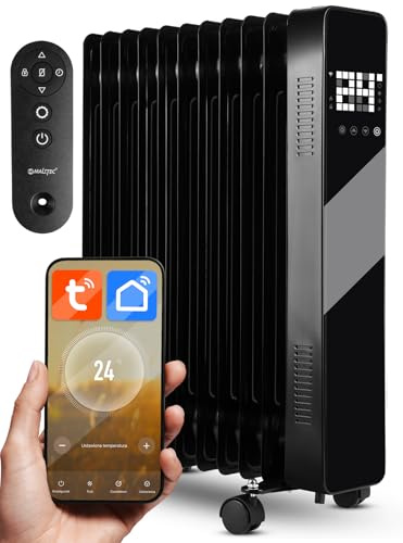 Maltec Ölheizung Termostat WIFI ProOil2500WB Ölradiator 63cm Schwarz Elektrische Heizung mit 11 Rippen Heizgerät mobiler