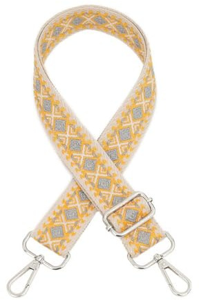 Verstellbar Taschengurte Zum Wechseln,3,8cm Breit Riemen für Taschen,Längenverstellbarer 75-130cm Schulterriemen,Boho Taschen Strap für Schultertasche,Umhängetaschen,Silberne Schnalle,Gelb Grau