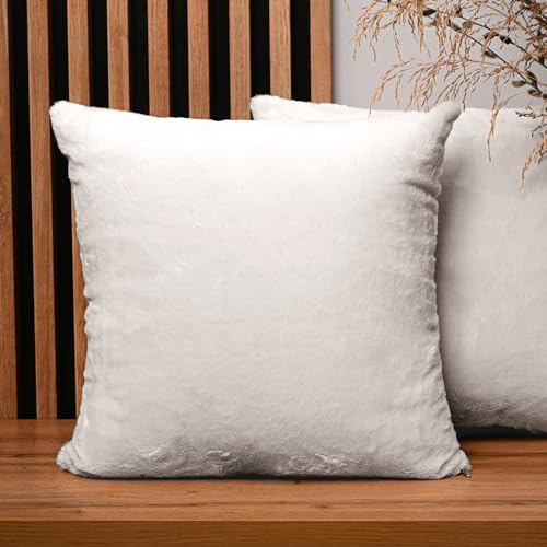 MG Design 2er Set Kissenbezüge 50 x 50 cm in Silber – mit Reißverschluss, langfloriges Kunstfell, extra weich & Cosy, pflegeleicht