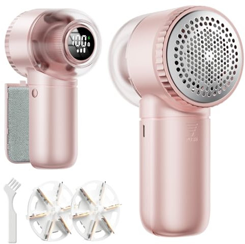 Fabric Shaver with Lint Brush, Large Lint Shaver with Digital Display, 3-Speeds Lint Remover with 6-Leaf Blades, Electric Sweater Shaver to Remove Pilling for Clothes, Furniture