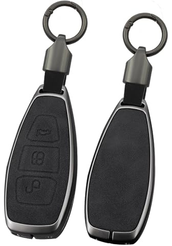ontto Autoschlüssel Hülle Gehäuse Cover Schlüsselhülle Schlüsselanhänger Leder Schutzhülle Passt für Ford Focus 3 4 ST Fiesta Fusion Kuga Ecosport Mondeo MK3 MK4 Schlüsseletui Zubehör 3 Tasten-Schwarz