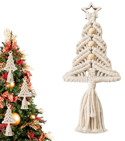 Makramee-Weihnachtsbaum, Wandbehang, Boho-Weihnachtsschmuck,Handgefertigte Hänger, gewebte Quaste | Wandbehänge, Boho-Heimdekoration, Wandteppich für Schlafzimmer, Wohnung, Wohnheim, Galerie