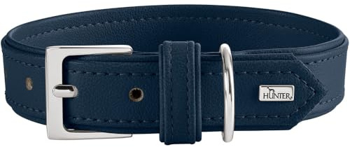 HUNTER Amalfi Hundehalsband | vegan, Kunstleder in Nappa-Optik, pflegeleicht, besonders angenehm zu tragen, Made in Germany, Farbe: Marineblau, Größe: 50