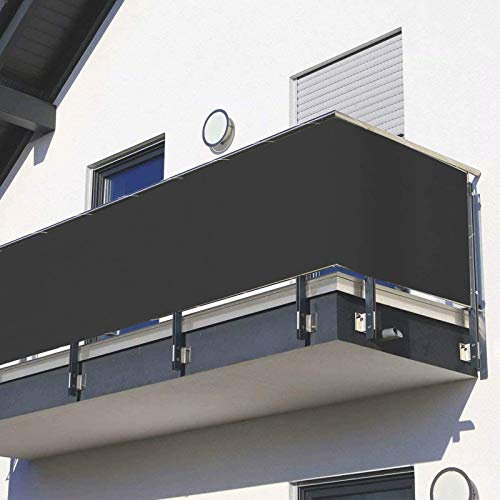 Brise-vue pour balcon et appartement - 100 % opaque - Pour porche, terrasse, extérieur, terrasse, clôture - Protection des rails - Gris foncé - 65 x 1000 cm