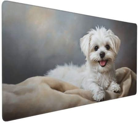 Gaming Mauspad XXL Hund Mousepad 800x400x4mm Niedlich Verlängertes Mauspad Schreibtischauflage,Genähte Kanten Mauspad,Verbessert Präzision und Geschwindigkeit Wasserdicht Geeignet für Büro und Spiele