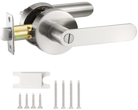 Coolty Pomello porta serratura interna chiave scatto sicurezza casa ufficio posto di lavoro (leva maniglia argento)