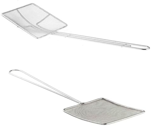 Fine Mesh Deep Fryer Oil Skimmer/Strainer Set, 5.5 cm and 6.5 cm Square Cooking Skimmers, CateringBase
