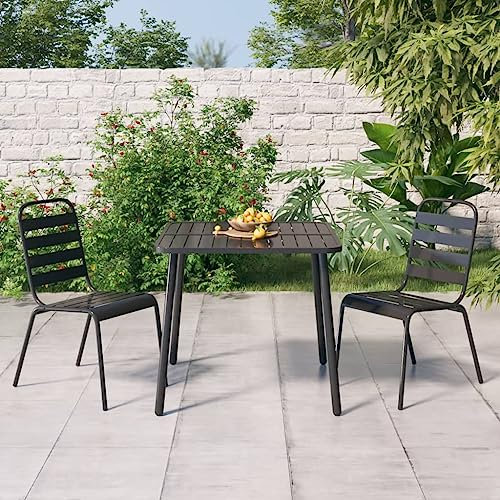 KTHLBRH 3-TLG. Garten-Essgruppe Anthrazit Stahl Balkonmöbel-Sets Outdoor-Möbel-Sets Gartenmöbel-Sets Terrassenmöbel-Sets für Terrasse, Garten, Balkon